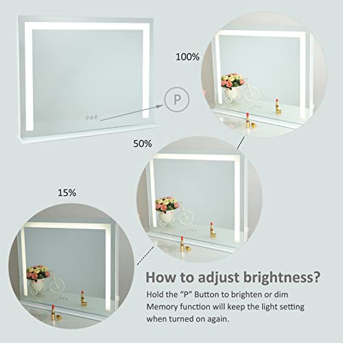 Showtimez Vanity Mirror With Lights, Tabletop Wall-Mounted Makeup Mirror With Dimmable 3 Modes Led Backlit Light Strip,Touch Screen Control Cosmetic Mirror With Usb Outlet, 27.5" W X 21.5" H #TOP3