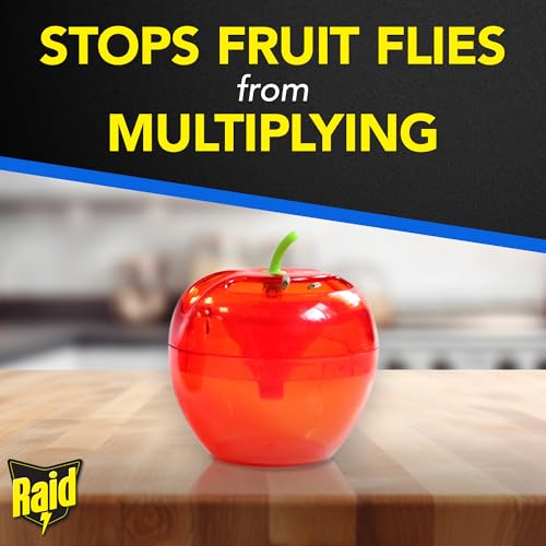 Raid Fruit Fly Trap, 4 Lures for 120 Days of Protection, Apple-Shaped Reusable Indoor Fly Trap, Stops Flies from Multiplying in Kitchens, Near Fruits, Vegetables & Garbage Bins