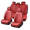 Coverado Car Seat Covers Full Set, Seat Covers, Car Seat Cover, Car Seat Covers Front Seats Back Seat Cover, Waterproof Car Seat Cushion, Leather Red Seat Covers Seat Protector Universal Fit Most Cars
