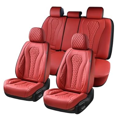 Coverado Car Seat Covers Full Set, Seat Covers, Car Seat Cover, Car Seat Covers Front Seats Back Seat Cover, Waterproof Car Seat Cushion, Leather Red Seat Covers Seat Protector Universal Fit Most Cars