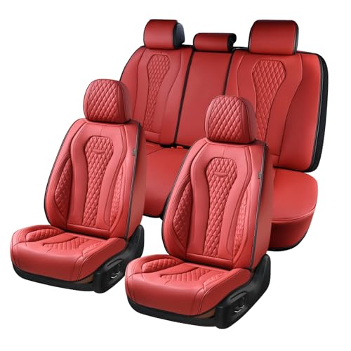 Image of Coverado Car Seat Covers Full Set, Seat Covers, Car Seat Cover, Car Seat Covers Front Seats Back Seat Cover, Waterproof Car Seat Cushion, Leather Red Seat Covers Seat Protector Universal Fit Most Cars