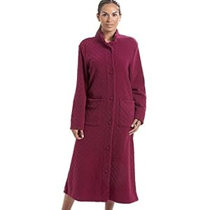 Camille Womens Soft Fleece Bathrobes Diamond Floral Embossed Button Up Housecoats