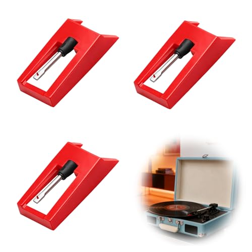 Wcawnlt Aguja para Tocadiscos, Aguja Platina Vinilo Roja, 3pcs, Compatible con Cabezal de Lectura de Tocadiscos, para Tocadiscos y Discos de Vinilo de Colección