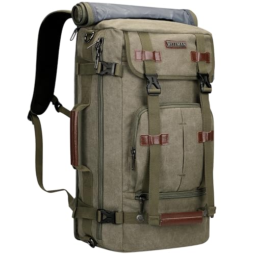 Image of WITZMAN Canvas Backpack for Man Vintage Travel Backpack Large Laptop Backpack Convertible Shoulder Rucksack