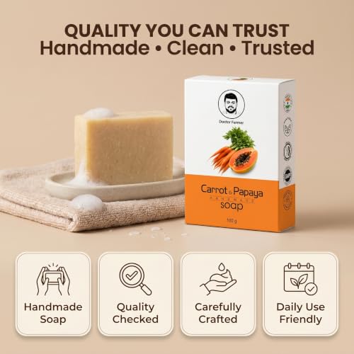 Image of Doctor Farmer Carrot & Papaya Handmade Bath Soap Pack of 4 | Natural Coconut Oil Moisturizing Soap for Skin Brightening | Daily Bath Soap for Soft & Healthy-Looking Skin | For Men & Women