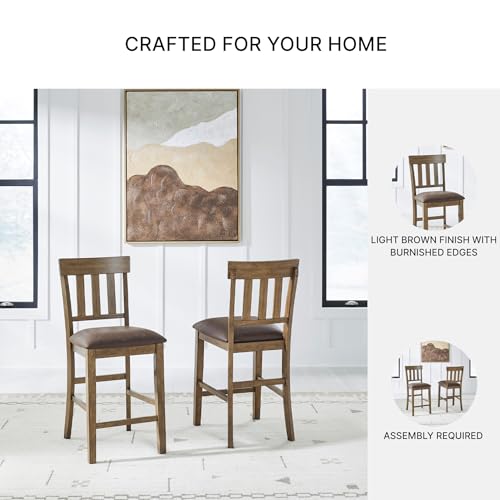 Image of Signature Design by Ashley Vallister Casual Faux Leather 26 inch Upholstered Counter Height Bar Stool, Set of 2, Dark Brown