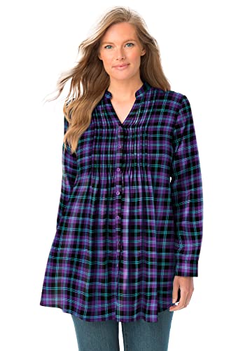 Woman Within Plus Size Pintucked Flannel Shirt
