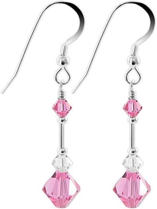 .925 Sterling Silver Dangle Earrings with Austrian Crystal Bicones and French Wire