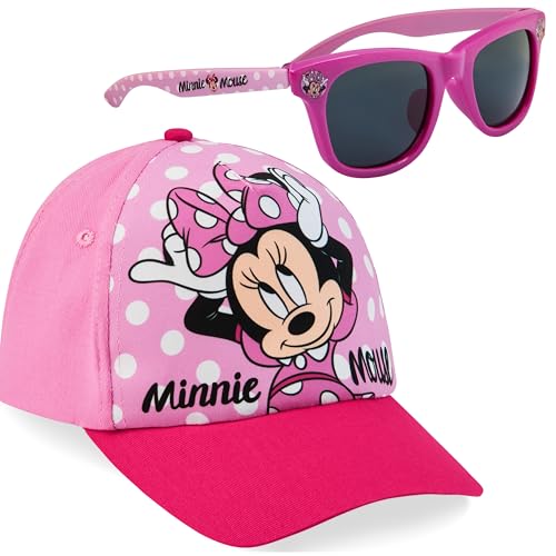 Disney 100% UV Lunettes de Soleil Fille et Ensemble Réglable Casquette (Rose Minnie)
