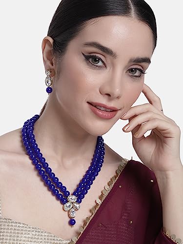 Image of Peora Crystal Faux Pearl Kundan Necklace & Jewelry Set Gift for Women