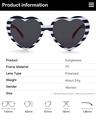 Onrtry Fashion Oversized Heart Shaped Polarized Sunglasses For Women Lovely Retro Eyewear Shades With Uv400(Black&White Stripes/Grey) #TOP4