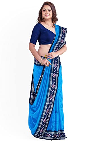 Image of FLOWRINA Odisha Sambalpuri Handloom Ikat Women's Cotton Saree, Odisha Handloom Handmade Pure Cotton Khandua Saree, Ikkat Orissa Traditional Handloom Saree Without Blouse
