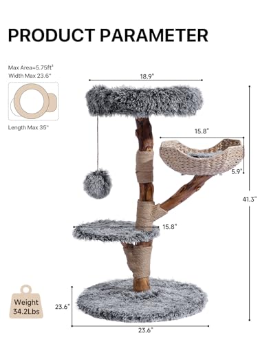Árbol para Gatos de Madera Maciza Sopapets 41.3" Gris miniatura 2