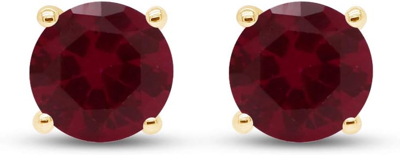 Birthstone Stud Earrings for Women, 5mm Round Simulated Gemstone Studs in 14K Yellow Gold Plated 925 Sterling Silver Push Back Earrings, Jewelry Gift for Her (1 Ctw)