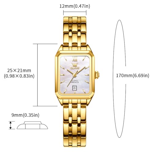 Image of OLEVS Watches for Women Gold Dress Analog Quartz Square Female Watch Stainless Steel Waterproof Calender Stylish Watch for Ladies