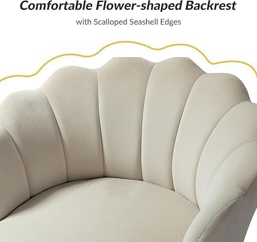 Image of Wooden Velvet Shell Accent Chair, Upholstery, Gold Metal Legs, Channel Tufted Design, Barrel Chair for Living Room, Drawing Room, Bedroom, & Office (Beige)