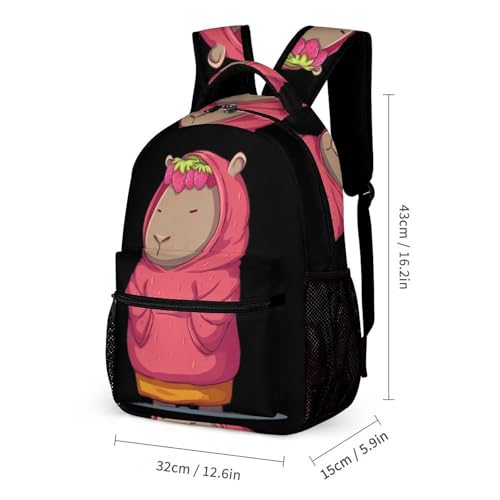 Capybara And Strawberry Printed Backpack with Lunch Box Bag Pencil Case Pouch 3pcs Daypack Set for Women Men2