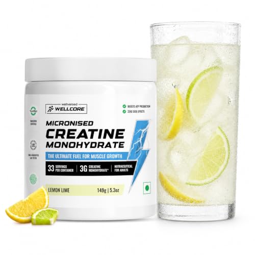 Wellcore Pure Micronised Creatine Powder (33 Servings, Lemon Lime) | For Enhanced Muscle Strength With Rapid Absorption | Creatine Monohydrate | Wellc