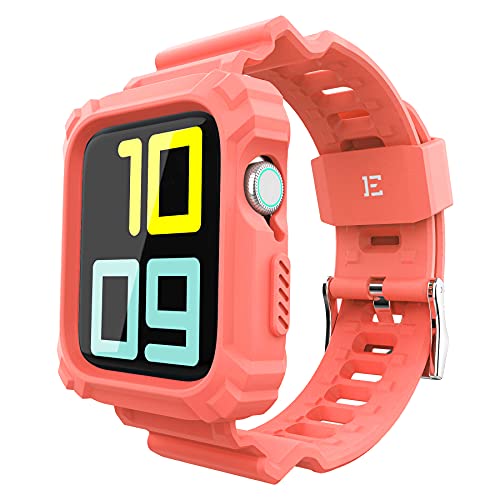 ExoGuard Designed for Apple Watch Bands 38mm 40mm Series with Case, Sports Style Replacement Band Strap Shockproof with Bumper Case fits iWatch Series 7/6/5/4/3/2/1/SE - Peach