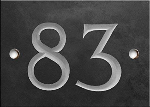 Engraved Slate House Number – Deep V-Cut, Natural Stone, Black Slate, Premium House Sign, Hand Engraved - Number 83