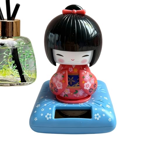 Figuras solares para salpicadero, decoración de vehículo de muñeca kimono, decoración de coche que sacude la cabeza, muñeca de salpicadero, para conductores, coleccionistas, viajes diarios por