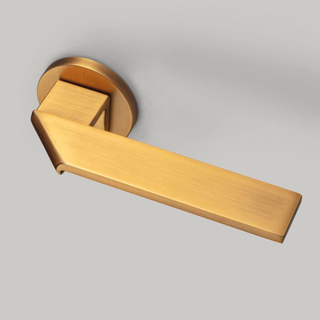 Door Knob Lever Yellow Ancient Wooden Door Lock with Magnetic Door Levers Door Handle with Key for Bedroom Or Bathroom Study Door Lock with Handle (Color : Yellow Bronze+2 Pack Hinge)