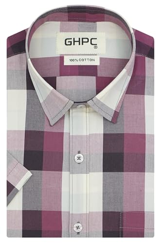 Image of GHPC 100% Cotton Checkered Half Sleeves Regular Fit Formal Shirt for Men