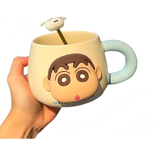 Ftyuiulクレヨンしんちゃんマグカップ新陶器水杯ルックス高カップルカップ家庭用コーヒーカップは女性の先生の日の誕生日プレゼントピンク (ベージュ)