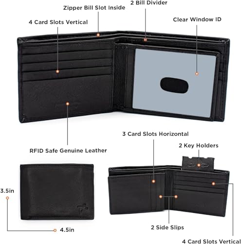 Men Leather Wallet Rfid Blocking Genuine Leather Bifold With 14 Card Slots And Center ID, RFID Safe Bifold Wallet Multi Card Slots2
