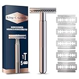 King C. Gillette Maquinilla De Afeitar De Doble Filo Para Hombre Con Mango De Metal De Larga Duración Y Revestimiento Antifricción Para Perfilado De Precisión Y Clásico, Con 5 Hojas