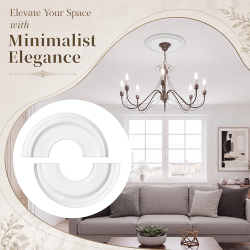 Image of 2pcs Ceiling Medallion for Light Fixtures Chandeliers,White,Elegant | Molded PU Ceiling Decor, Lightweight Decorative Trim, for Ceiling Fan, Chandelier and Indoor Lighting Fixture Home Renovation