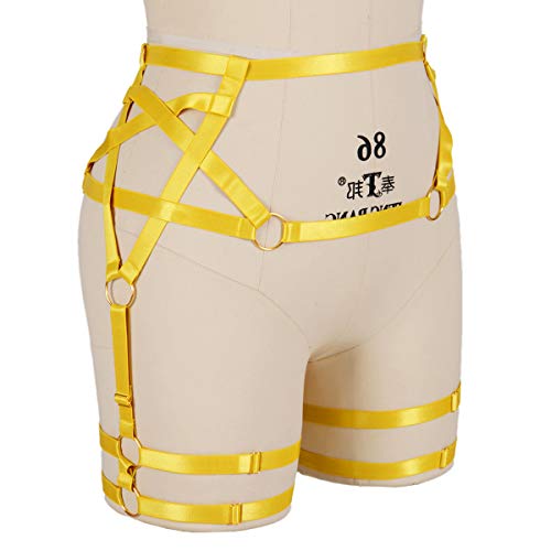 Petmhs Women's Pentagram Harness Garter Belt Punk Leg Waist Straps Lingerie Adjust Thigh Stockings Body Caged Belts (Orange Yellow) #TOP4