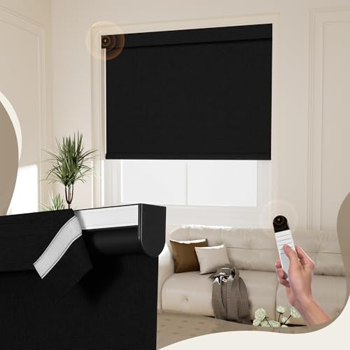 Boolegon Motorized 100% Blackout Roller Blinds with Remote, Smart Electric Window Shade, Compatible with Alexa, Google Home & Apple HomeKit via Hub, Easy Install for Home/Office, Black, Custom Size
