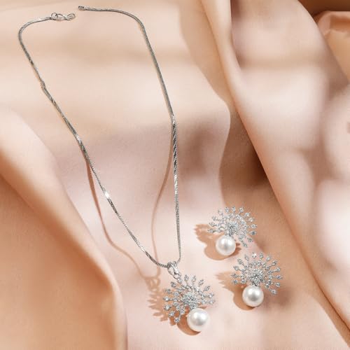Image of Rubans Pendant Necklace Set American Diamond and Zirconia Gift Jewellery for Women & Girls
