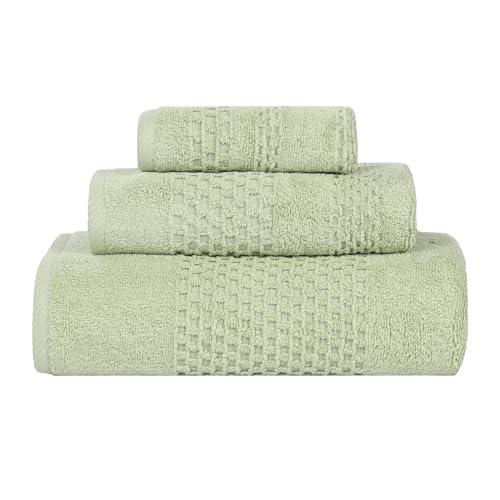 Serviette en coton vert pour douche et bain d'invités texture gaufrée lot de 3