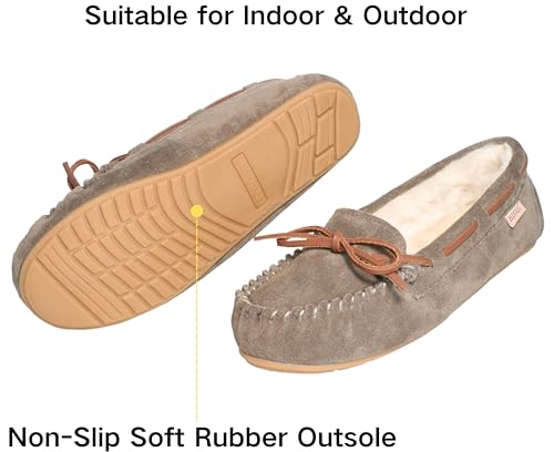 Women's Moccasin Slippers Cow Suede Warm Faux Fur Pile Lined Lace-Up Cozy Bow Indoor & Outdoor Moccasins Slip On Loafers Shoes for Women3