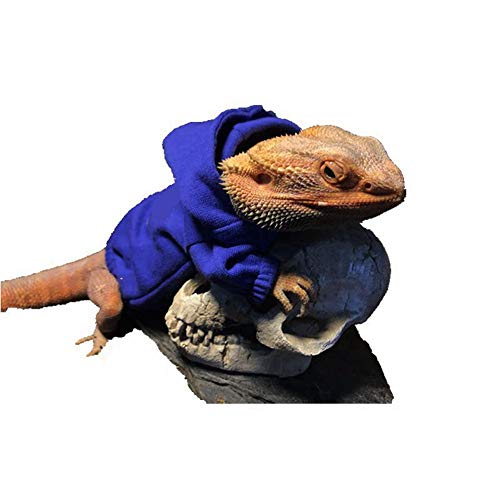 Lizard Clothes for Bearded Dragons Reptile Apparel Handmade Cotton Material Hoodies Sweater for Skin Protection Photo Party for Crested Gecko Chameleon, Blue, Large