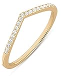 Milla Chevron Rings for Women - 14K Gold Plated Rings and 925 Sterling Silver - Wishbone 'V' Ring with Cubic Zirconia (14K Gold Plated over 925 Sterling Silver, Size 6)