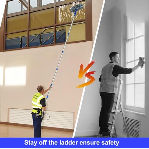 Image of ITTAR Window Squeegee with 88 Inch Extension Pole, Rotatable Window Cleaning Kit with Long Handle, Rubber Blade & Microfiber /Chenille Pads Glass Cleaner Tool for Outdoor Windows, Glass, Car