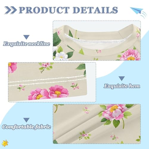 ALAZA Kids Rash Guard Girls Toddler Swim Shirts Short Sleeve Vintage Peony Flower UPF 50+ 3T3