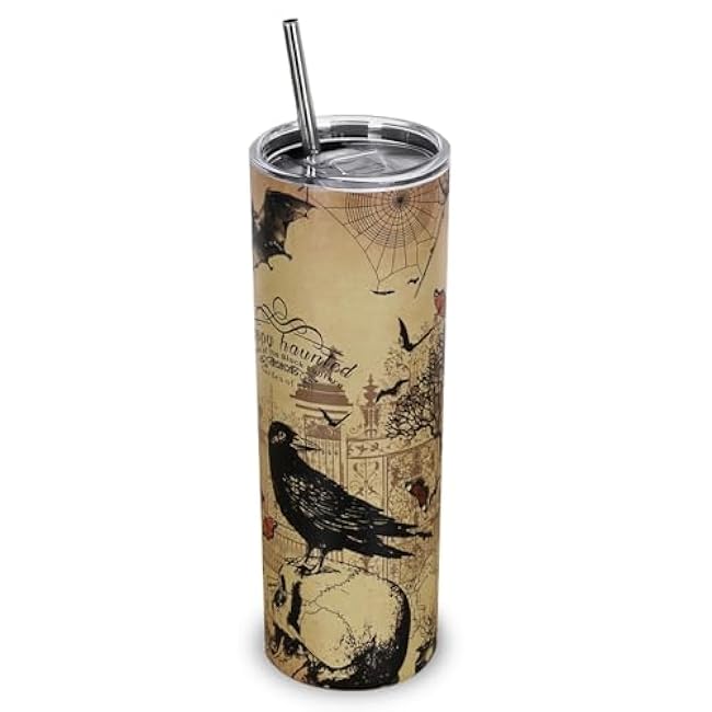 Vintage Halloween Tumbler 20 Oz, Witchy Goth Halloween Gifts for Women, Gothic Halloween Goth Tumbler Coffee Mug Cup Water Bottle for Cold or Hot Drinks, Witch Goth Stuff Accessories