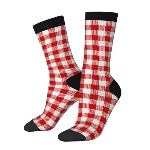Red White Lines Silver Snowflake Red White Plaid High Ankle Crew Socks Casual Mid Calf Dress Socks Long Tube Socks For Men Women