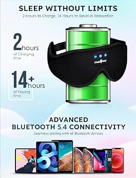 MUSICOZY Bluetooth Sleep Mask and Headband Bundle Wireless Headphones Set for Sleep, Travel, and Exercise