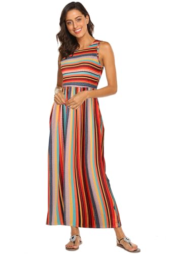 Image of Hount Women's Summer Sleeveless Striped Flowy Casual Long Maxi Dress with Pockets