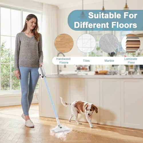 Image of 7-in-1 Steam Mop, 1200W Rotated Steam Cleaner for Home, 2 Modes, 400ML Removable Tank, 23FT Power Cord, 2 Pads, Multi-Surface Steamer for Hard Floor, Laminate Floor, Tiles Cleaning (Ocean Blue)