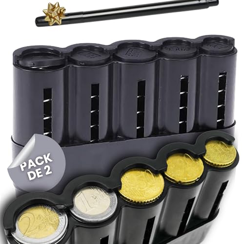 DALBUR® Pack de 2 Portamonedas + Bolígrafo Detector de Billetes Falsos - Clasificador de Monedas - Porta Monedas - Organizador Monedas - Portamonedas Taxi, Camarero (Negro + Portamonedas)