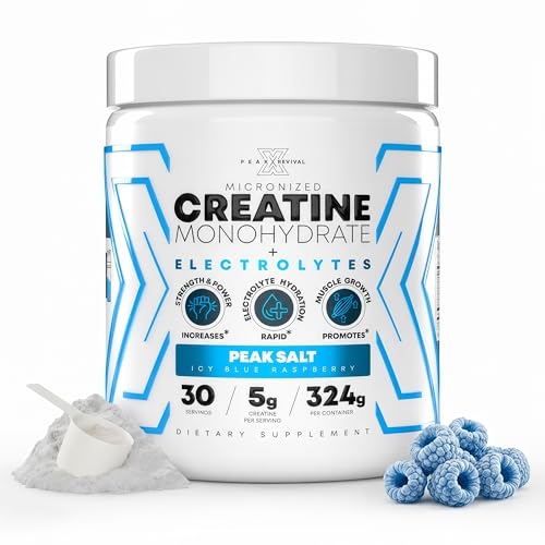 Image of Peak Revival-X Creatine Monohydrate Powder + Electrolyte Hydration Salt Powder, ICY Blue Raspberry - Gluten-Free, Vegan, Non-GMO Supplement, 5000mg (5g) Per Serving, 30 Servings, 324g Per Container