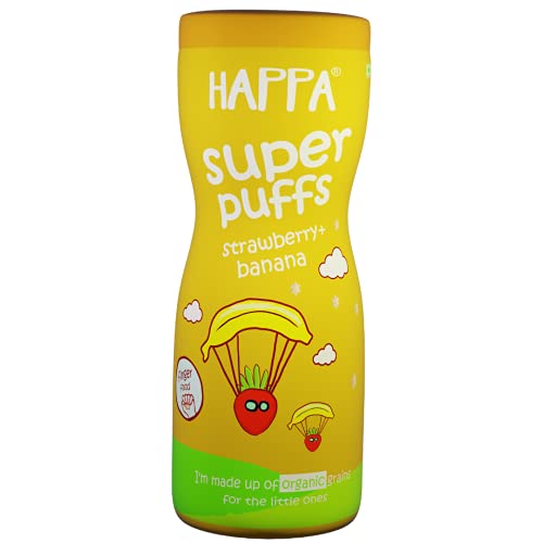 Happa Multigrain Strawberry & Banana Melts Super Puffs (Healthy Organic Snack for Little One, 8 Months+) Pack of 1