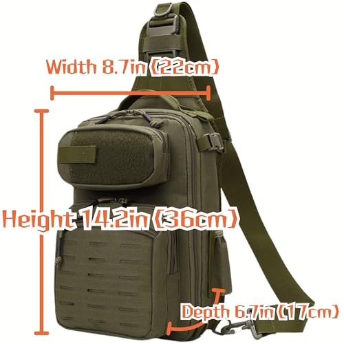 OVER GROUND Tactical Fishing Chest Sling Bags Bottle Holder & Key Ring Strap, Military Large Capacity Molle Camouflage Outdoor Backpack (Army Green)2