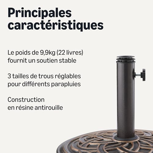 Support de parasol de terrasse réglable robuste avec bague de serrage noir - 3